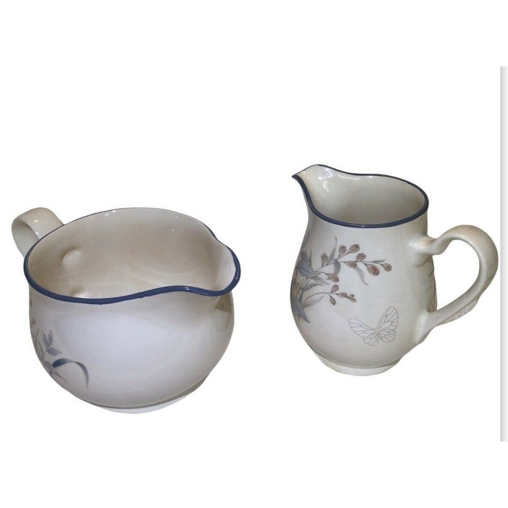 Keltcraft by Noritake Ireland 9109 Kilkee‎ Butterfly Floral Gravy Boat & Creamer